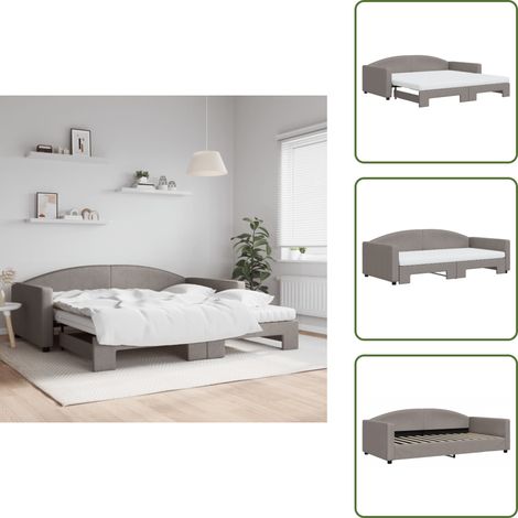 Lit de jour avec gigogne et matelas taupe 100x200 cm tissu - Canapé Convertible - Lit Gigogne - Lit Deux Places - Mobilier Salle Séjour - Meubles Chambre
