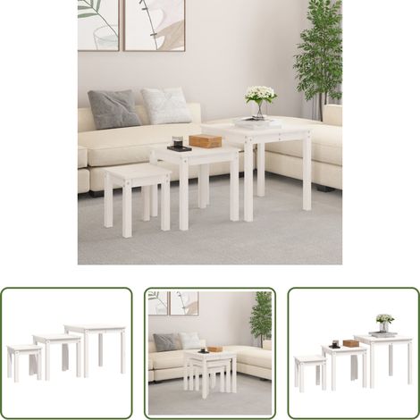 Bois de pin - Tables gigognes 3 pcs Blanc Bois de pin massif (1/5)