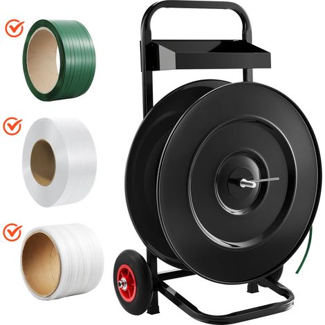 Abwickelwagen für PET/PP/Polyester-Umreifungsbänder, 20,3/40,6 cm Kerne, verstärkte Bremse, integrierte Werkzeugablage. (1/5)