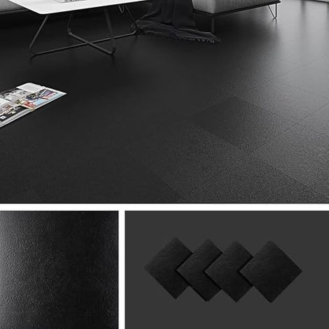 PVC Tile Adhesive Floor Bathroom Lino Black Waterproof Kitchen 30x30cm Parquet Floor for Living Room Bedroom Corridor 4 Tiles (1/5)