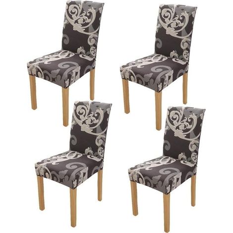 4 Pièces Housses de Chaise de Salle à Manger Couverture de Chaise Extensible Amovible Lavable élastique pour Un Ajustement Universel (1/5)