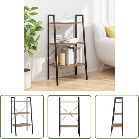The Living Store Standregal mit 3 Böden Dunkelbraun und Schwarz 56x35x108 cm - Bücherregal - Stehleuchte - Regal - Aufbewahrung - Home Office (1/5)