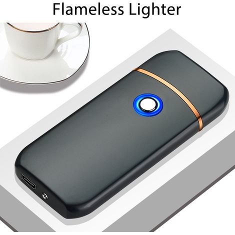 Briquet électrique d'extérieur coupe-vent sans flamme, rechargeable par USB double face, noir (1/5)