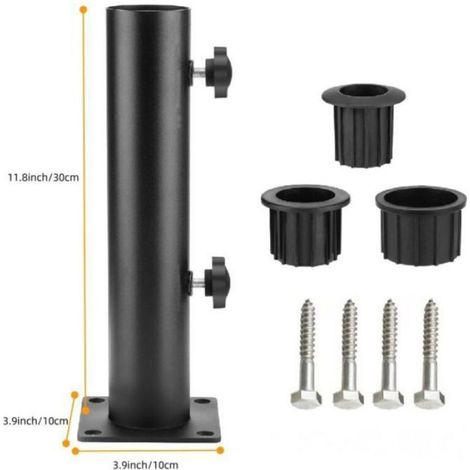 Support de parasol acier lourd pour balustrades et bancs – Fixation simple – Compatible avec poteaux de 2,8 à 4,8 cm – Traite (1/4)