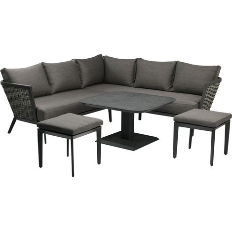 Gartenmöbel-Set VENTARO 7-teilig aus grauem Aluminium mit Ecksofa, verstellbarem Tisch und Hockern (1/5)