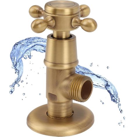 Solid Brass Angle Stop Valve Retro Thickened Ball Valve for Cold Water Hot Explosion-Proof Garden Laundry Basin (Antique Style) (1/5)