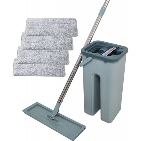 Venteo – Balai autoclean mop 360° – Seau double compartiment – 4 serpillières microfibre ultra absorbante – Nettoyage mains libres