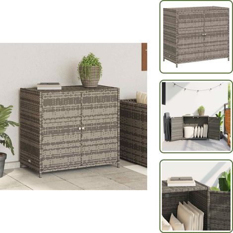 The Living Store Armoire de rangement de jardin gris 83x45x76 cm résine tressée - Meuble De Jardin - Coffre De Jardin - Rangement Extérieur - Armoire Extérieure - Résine Tressée