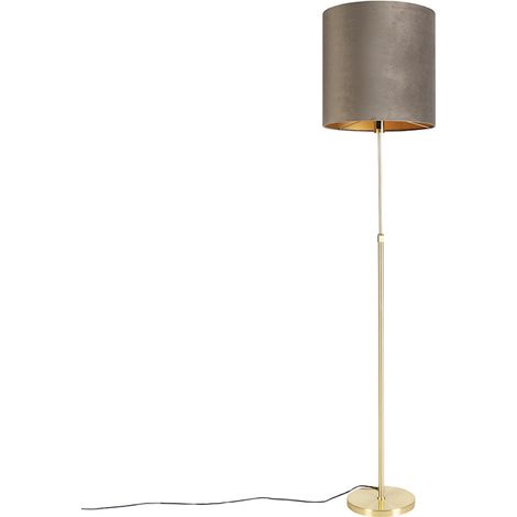 QAZQA Lampada da terra con paralume parte fl - Rustico - Tessuto,Acciaio - Taupe/Oro/Ottone - Cilindro/Oblungo/Tondo Max. 1 x Watt (1/4)