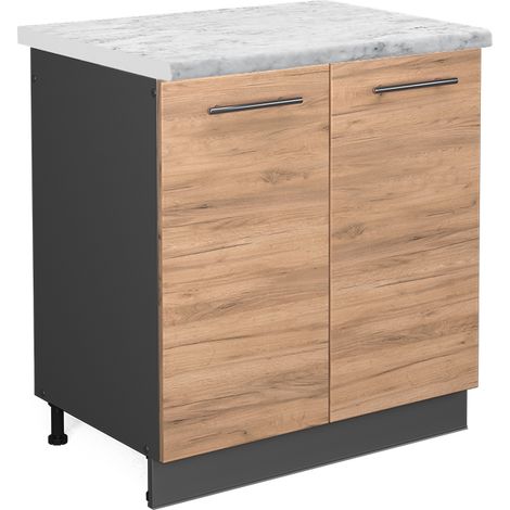 Spülenunterschrank Fame-Line, Goldkraft Eiche, 80 cm , AP Marmor, Vicco