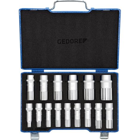 Gedore Steckschlüsselsatz, Set 15tlg, Doppel 6-kant, 1/2 Zoll, 10-24mm, Werkzeug, Knarre Umschalthebel, für KFZ, D19 KMU-20 (1/5)