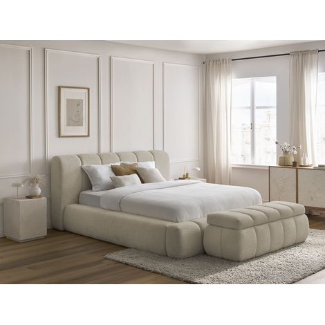 BOBOCHIC - Lit coffre DENALI tissu bouclette + Bout de lit DENALI 180x200 + bout de lit 140 Beige (1/5)