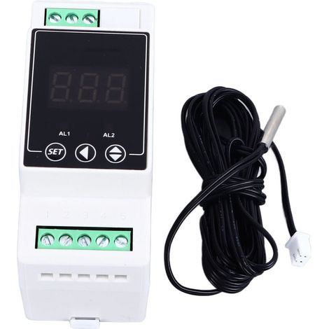 Régulateur de température pour rail de guidage, chauffage et refroidissement, thermostat numérique, 2 relais, sonde cylindrique, ampèremètre AC100‑240V-Crezuo