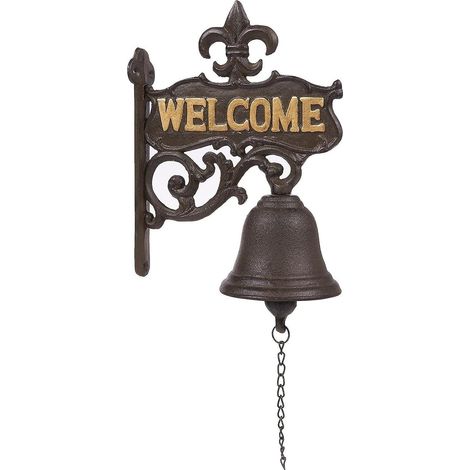 1 cloche de porte en fonte, style antique vintage, inscription welcome, noir, 17 x 22,6 x 2 cm, pour entrée extérieure ou décoration intérieure (1/5)