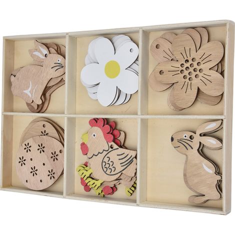 30 Pièces Pendentifs de Pâques en Bois Lapin Fleur Œufs Durables, Idéaux pour Décorations DIY Créatives (1/5)