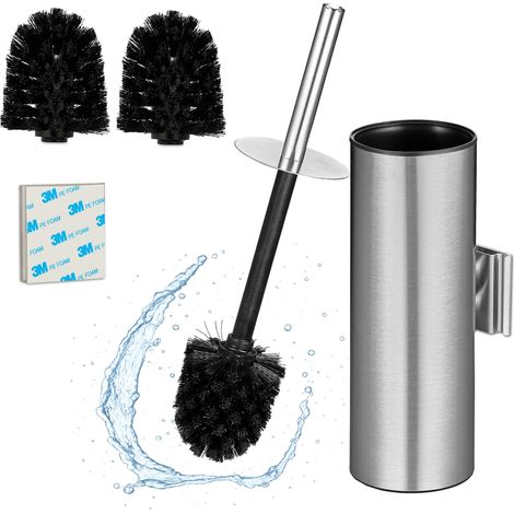 Relaxdays Scopino Bagno WC, Portascopino da Parete, Spazzola con Contenitore, Acciaio e Plastica, Set Toilette, Argento
