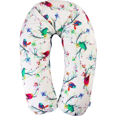 Cuscino relax per il posizionamento, lungo 190 cm, in cotone lavorato a maglia con motivo a uccelli. (1/2)