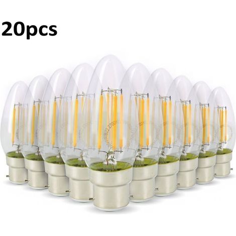 Lot de 20 Ampoules LED Flamme Filament 4W  40W Culot B22 blanc chaud 2700K (1/2)
