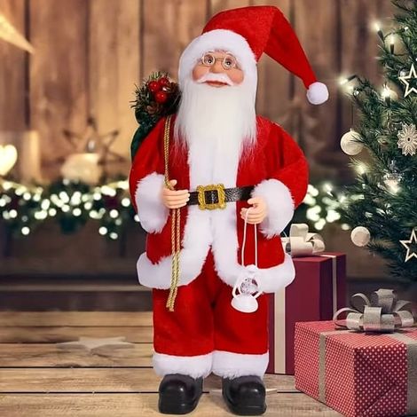 Figurine classique du Père Noël - Statue réaliste de Saint Nicolas en tissu, costume rouge, barbe et chapeau blancs, décoration intérieure/Noël et Saint Nicolas (1/5)