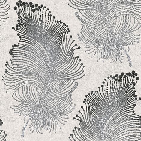 Papier peint plume gris & anthracite Tapisserie chambre adulte avec plume grise Papier peint élégant relief intissé pour salon (1/4)