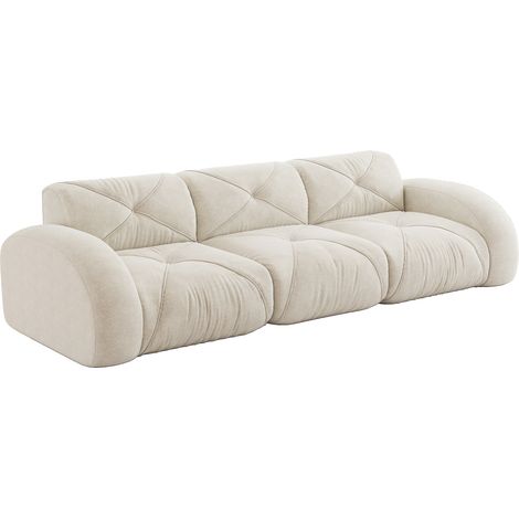 Divano Modulare 3 Posti, senza Struttura, Seduta in Schiuma 32D, Design Antiscivolo, Chenille Beige Chiaro (1/5)