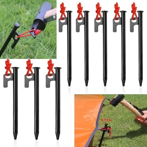 Piquets De Tente Robustes, Lot de 8 Sardine pour Tente, Piquets de Tente en Acier Forgé, 20cm Sardines Camping avec Crochet Clous de Fixation Sol Dur pour Tente Plage Jardin (1/5)