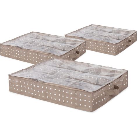 Compactor Set di 3 Custodie Rivoli Sottoletto Per Scarpepiatte, 12 Scomparti, Polipropilene e EVA, Marrone/Bianco, 76 x 60 x H. 15 cm, RAN9818 (1/5)