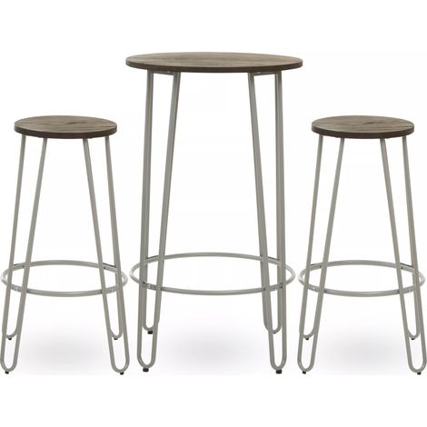 Interiors by Premier Set of 3 Grey Frame Bar Table Stool Set , Hairpin Stool for Kitchen Counter, Elm Wood Metal Frame Stool (1/5)