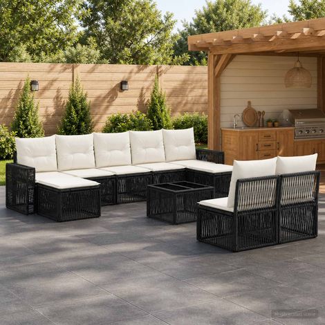 Salon de jardin modulable 10 pièces en polyrotin noir et blanc crème, 76.25kg - PANGIVO (1/5)