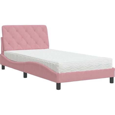 Lit simple,Lit adulte,Lit avec matelas rose 100x200 cm velours CFW68504 (1/5)