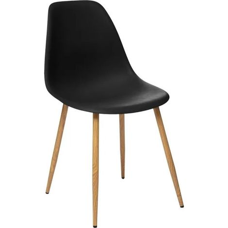 Lot de 6 chaises de salle à manger avec des pieds effet bois, couleur noir - Longueur 46 x Profondeur 55 x Hauteur 86 cm (1/3)