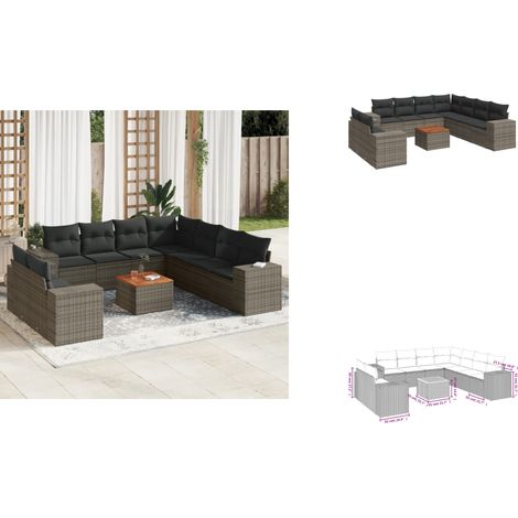 10-tlg. Garten-Sofagarnitur mit Kissen Grau Poly Rattan - Gartenmöbel Set - Esszimmerset Outdoor - Lounge Möbel - Rattan Gartenmöbel - Wetterfeste Gartenmöbel