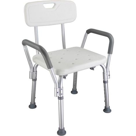 Medical Bathroom Safety Shower Tub Aluminium Alloy Bath Chair Bench with Back & Handle White
