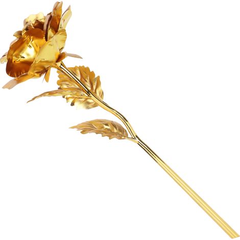 Rose en feuille d'or, cadeau lumineux pour la Saint-Valentin, symbole d'amour éternel, pour les petites amies, les épouses, décoration de mariage, or (1/5)