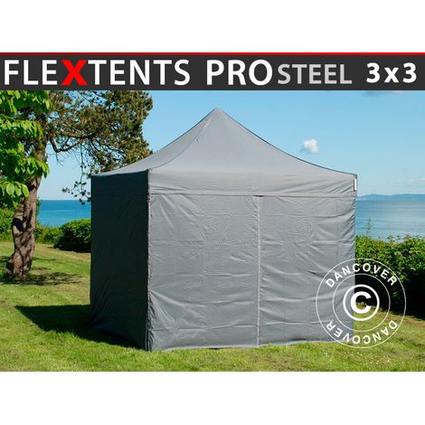 Pop up gazebo FleXtents PRO Steel 3x3 m Grey, incl. 4 sidewalls