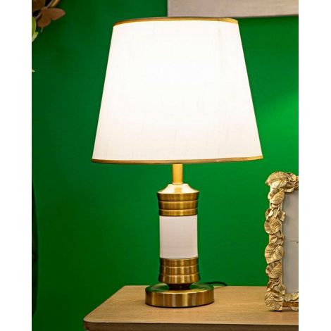 Dmora - Tischlampe Sinopia, Schreibtischleuchte, Büroleuchte, Arbeitslampe, Weiß und Gold, 31x31 h52 cm (1/5)
