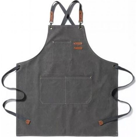 Tablier De Jardin - Toile De Coton - Réglable - Poche Avant - Unisexe - 68 X 86 Cm - Gris (1/2)
