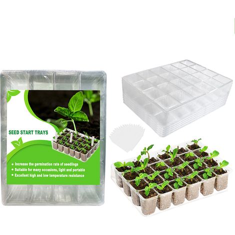 5 Pièces 24 Cases Bac de Culture Plastique pour Semis, Serre, Tray Transparent pour Fleurs, Légumes et Fruits (1/5)