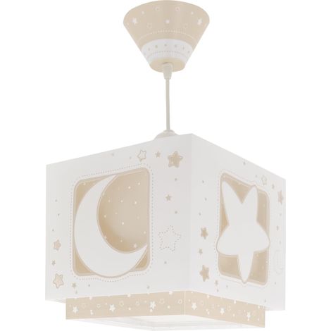 Lustre Chambre Enfant lune et étoiles Beige, lampe suspension enfant, 63232B, E27 (1/5)