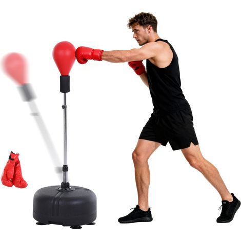 Ensemble complet d'entraînement au sac de frappe avec une paire de gants de boxe, hauteur réglable de 136 à 154 cm, convient aux débutants comme aux professionnels.