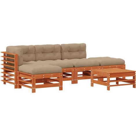 Garden Lounge Set 6 pcs Wax Brown Solid Pine Wood vidaXL