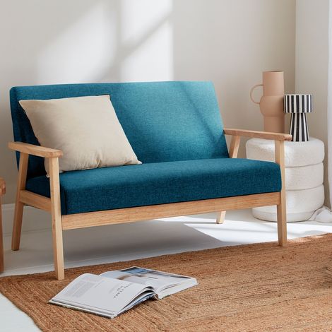Divano stile scandinavo in legno e tessuto, 2 posti (1/5)