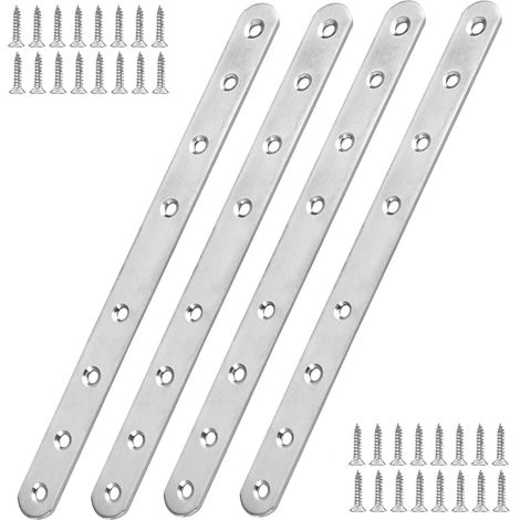 4 Pièces Plaque De Connexion,Acier Inoxydable,8 Trous,24.5x2.5cm,Vis Incluses,Réparation Meubles (1/5)