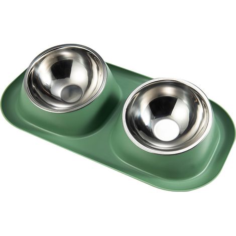 Gamelle inclinée à 15° en acier inoxydable avec support coulissant pour chat de petite taille(Vert)