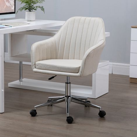 Silla de Oficina Silla de Escritorio Giratoria con Altura Ajustable y Reposabrazos para Estudio Tocador 61x59x96cm Beige (1/5)