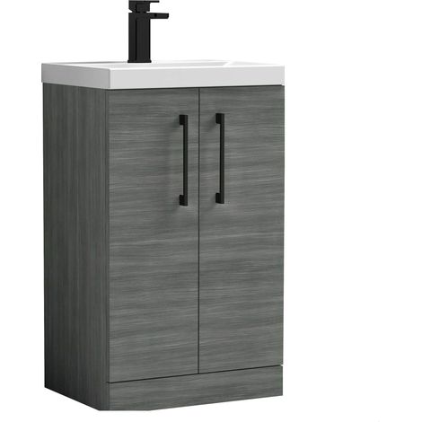 Balterley Bramshall Modern Bathroom 2 Soft Close Door & Mid-Edge Vanity Unit Basin, Anthracite Woodgrain, 500mm