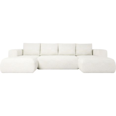 ARIEL - Canapé panoramique tissu bouclette 5 places Beige (1/5)