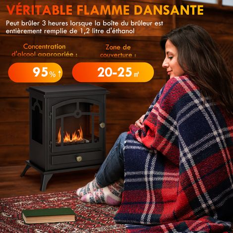 Cheminée bioéthanol sur pied - Design poêle - Acier noir mat - 1,2L - 45x28x54cm - Sans fumée ni odeur (1/5)