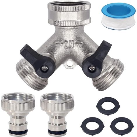 1 Raccord en Y, laiton, robinet double, connecteurs 3/4, jardin lavage (1/5)