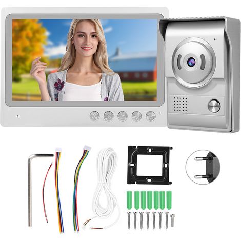 Sonnette vidéo filaire vers WiFi 9 pouces, interphone de porte IP55 étanche, vision nocturne, prise de photos et enregistrement, système d'entrée 100-240V (1/5)